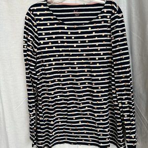 BODEN Long Sleeve Breton Stripe Crew with pink gold dots